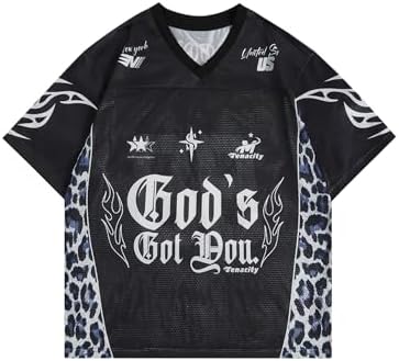GORGLITTER Men's Leopard Jersey Shirt Graphic Mesh Short Sleeve V